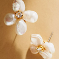 White Petal Flower Earrings with Crystal Centre