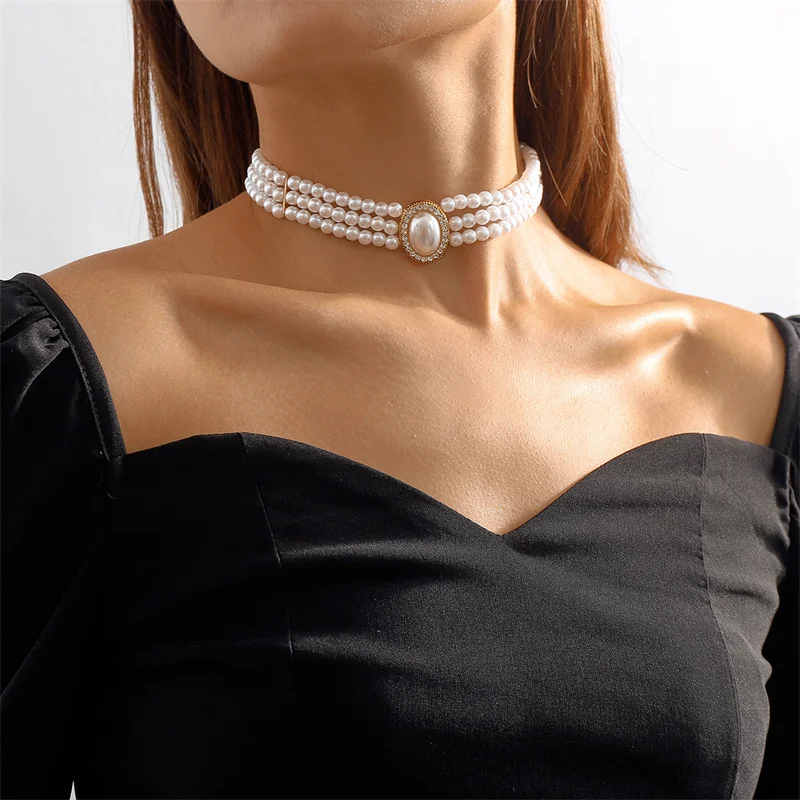 Triple-Row Pearl Choker with Crystal Clasp