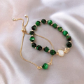 Green and Gold-Tone Bead Bracelet Set