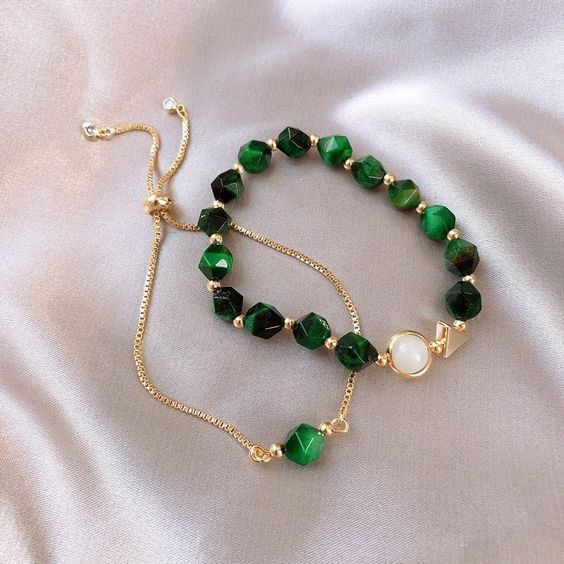 Green and Gold-Tone Bead Bracelet Set