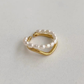 Wavy Gold-Tone Ring with Tiny Pearl-Look Beads
