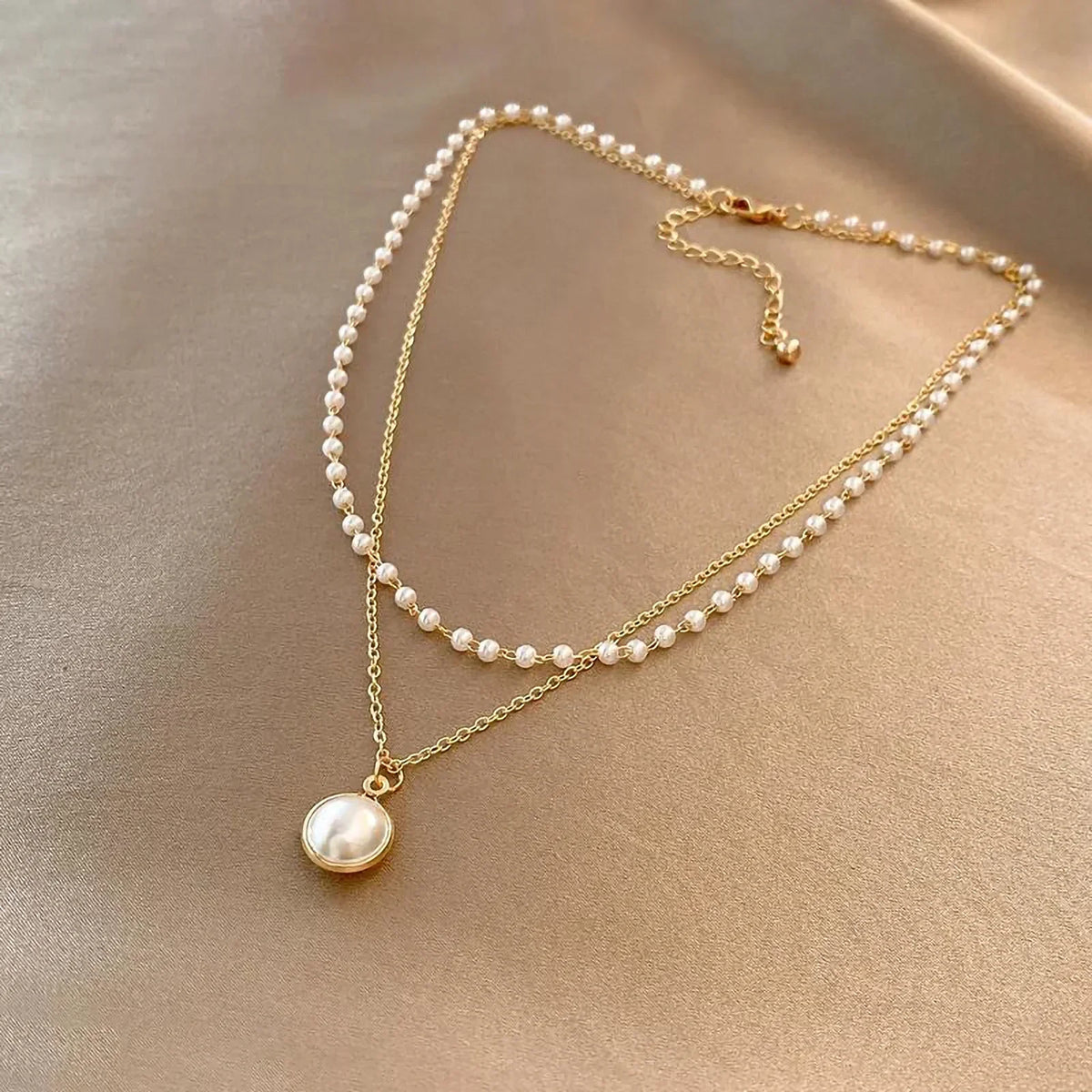Gold-Tone Chain Necklace with Pearl Pendant Drop