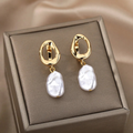 Baroque Pearl Drop Earrings with Gold-Tone Square Stud