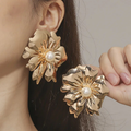 Gold-Tone Flower Pearl Earrings