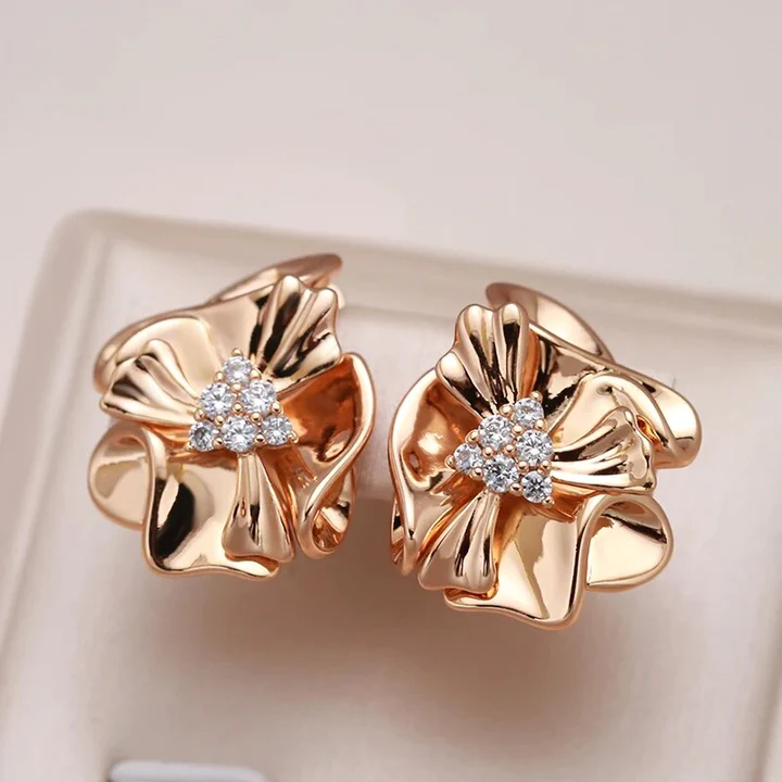 Gold-Tone Zirconia Flower Earrings