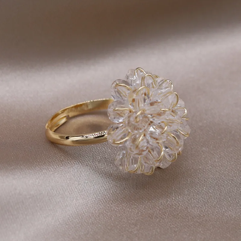 White Crystal Daisy Ring