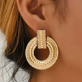 Gold-Tone Round Knocker Statement Earrings