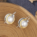 Inlaid Pearl Stud Earrings with Pavé Frame
