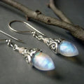 Antique-Style Moonstone-Look Drop Earrings in White Gold Tone