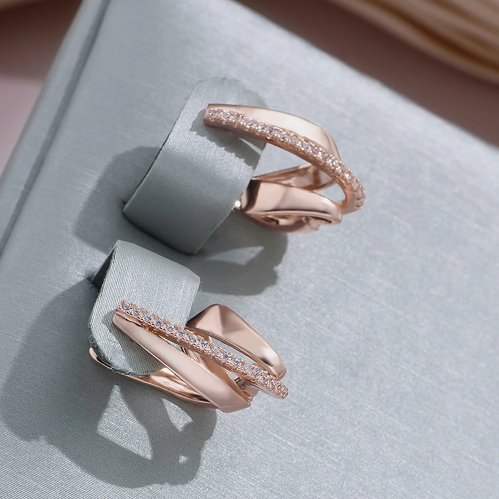 Rose Gold-Tone Irregular Pavé Huggie Earrings
