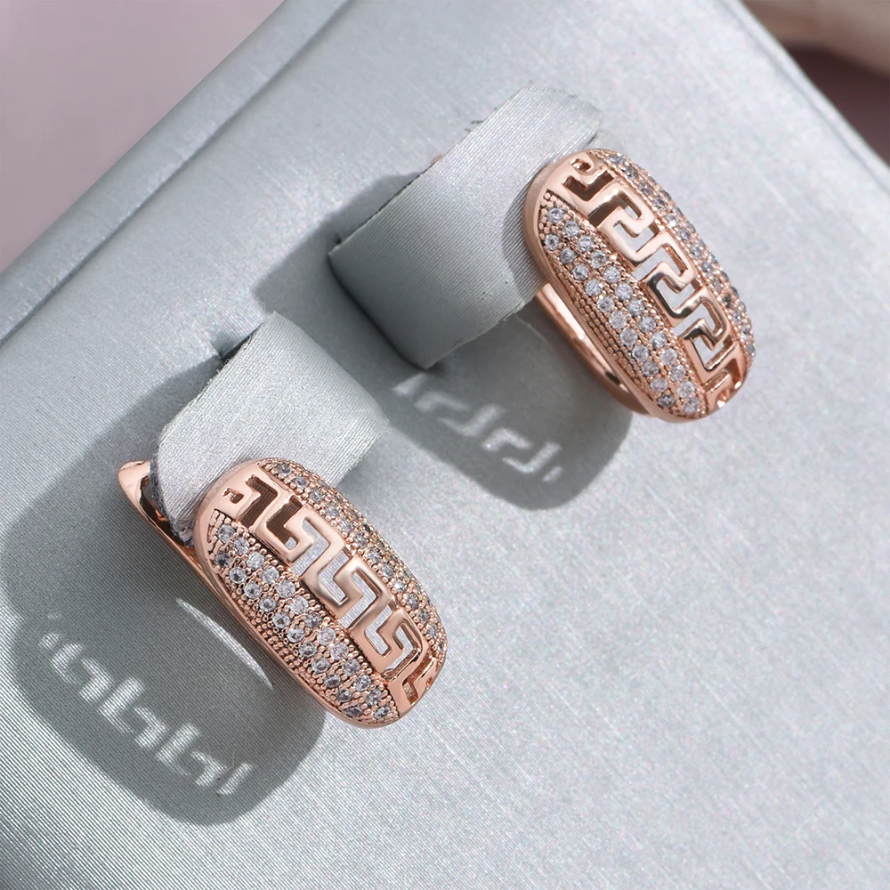 Rose Gold-Tone Hollow Pavé Huggie Earrings