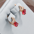 Red Crystal Flower Leverback Earrings