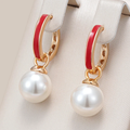 Red Enamel and Pearl Earrings