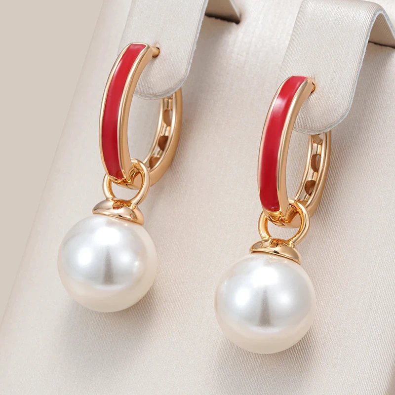 Red Enamel and Pearl Earrings