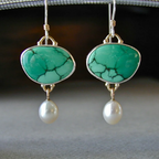 Vintage-Style Turquoise Stone Earrings with Pearl Drop
