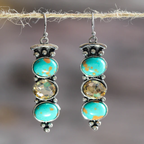 Three-Stone Turquoise-Look Dangle Earrings in Silver Tone