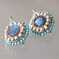 Vintage-Style Blue Stone Beaded Oval Earrings