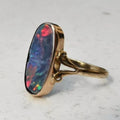 Long Oval Opal-Look Ring in Gold Tone