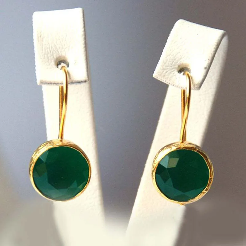 Vintage-Style Green Round Stone Gold-Tone Earrings