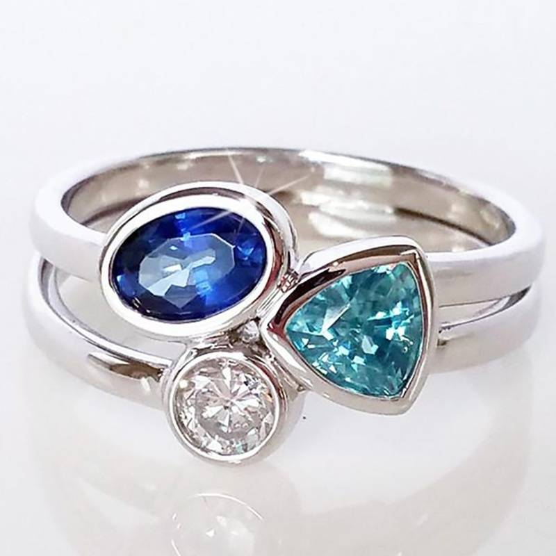 Vintage-Style Blue Stones Silver-Tone Ring