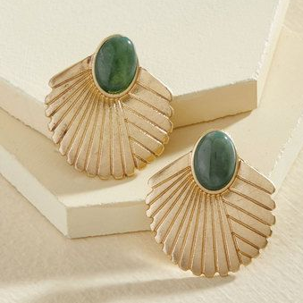 Vintage-Style Gold-Tone Green Stone Earrings