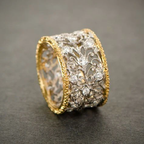 Gold-Tone Framed Band Ring with Zirconia Ivy Pattern