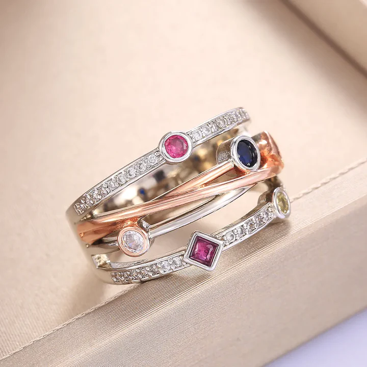 Two-Tone Stacked Ring with Colourful Zirconia Accents