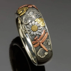 Vintage-Style Sunflower Dragonfly Ring
