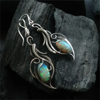 Vintage-Style Blue Opal-Look Leaf Filigree Earrings