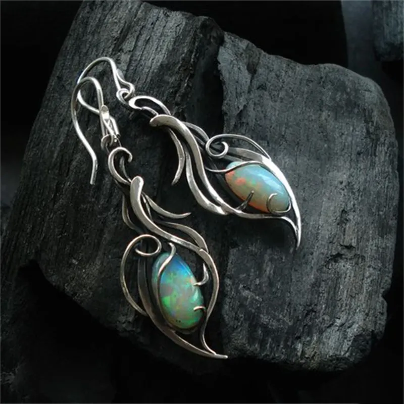 Vintage-Style Blue Opal-Look Leaf Filigree Earrings