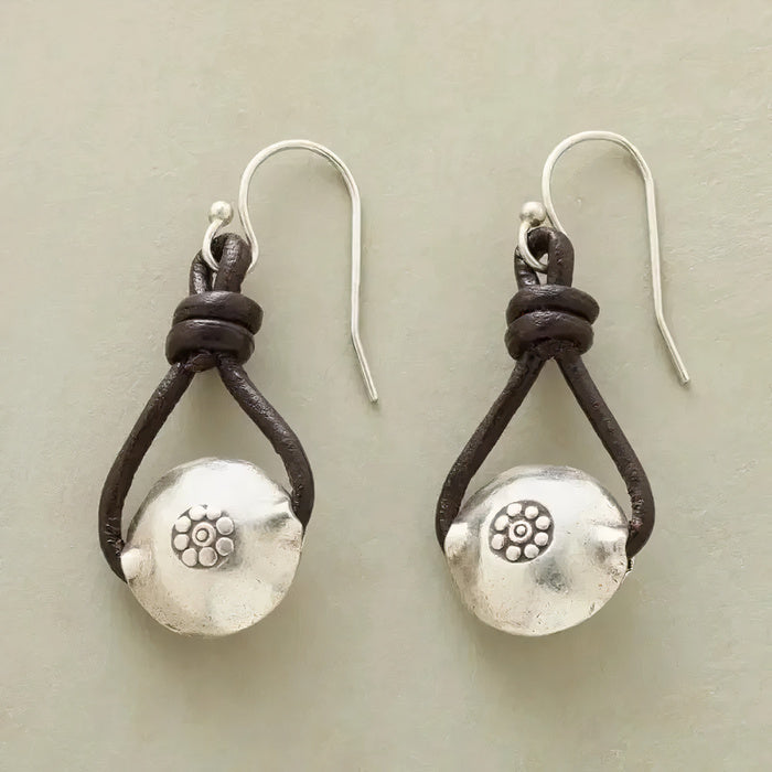 Brincos de Cordão de Couro com Pérola Pendente Estilo Vintage