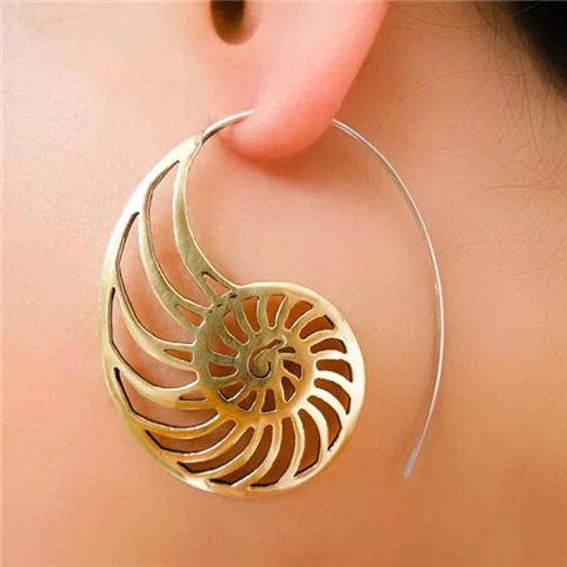 Vintage-Style Gold-Tone Spiral Shell Earrings