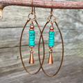 Vintage-Style Turquoise Bead Oval Hoop Dangle Earrings