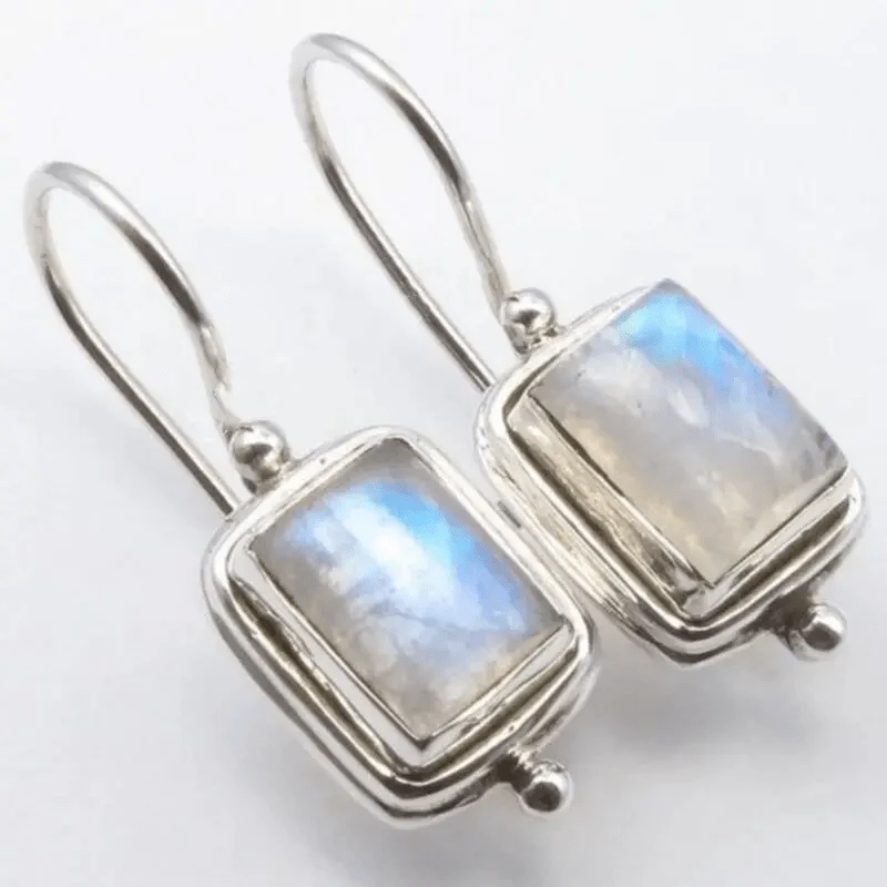 Vintage-Style Square Moonstone Earrings