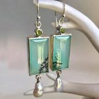 Vintage-Style Turquoise Rectangular Pearl Earrings