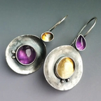 Vintage-Style Violet and Yellow Crystal Earrings