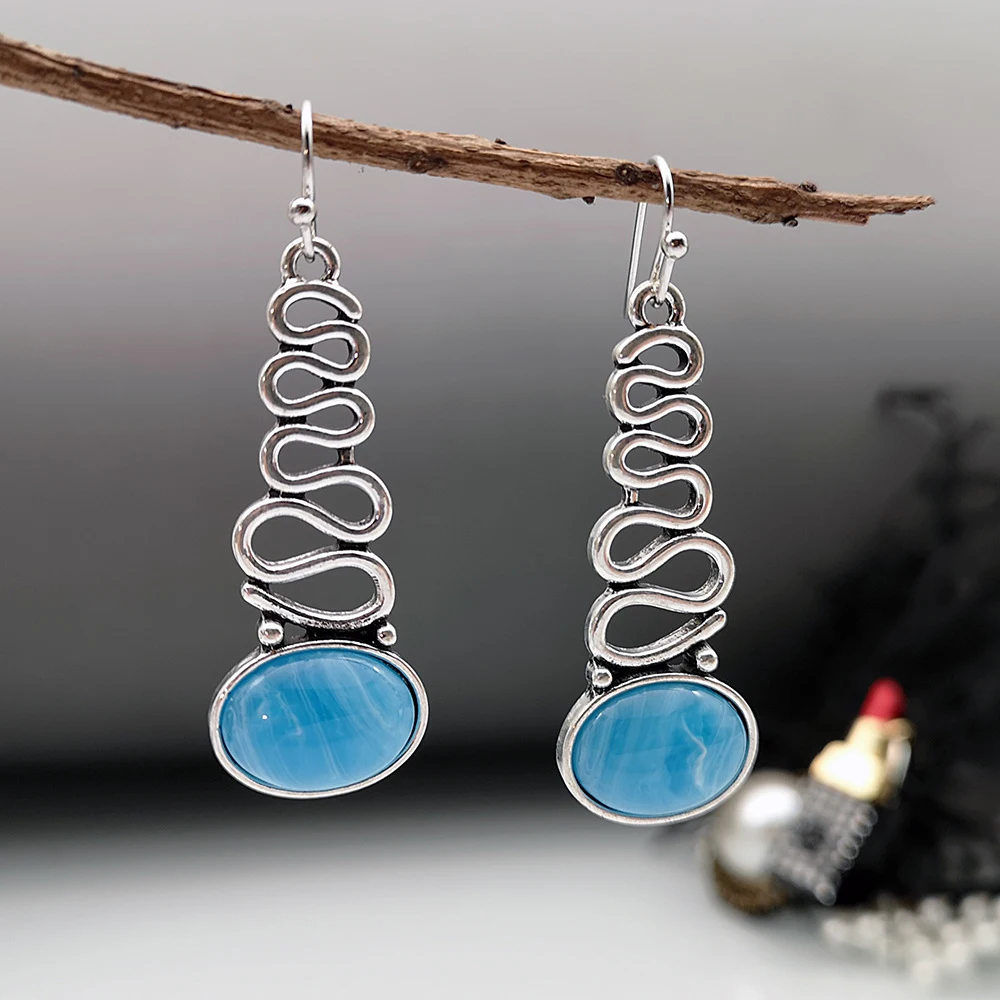 Vintage-Style Blue Serpent Earrings