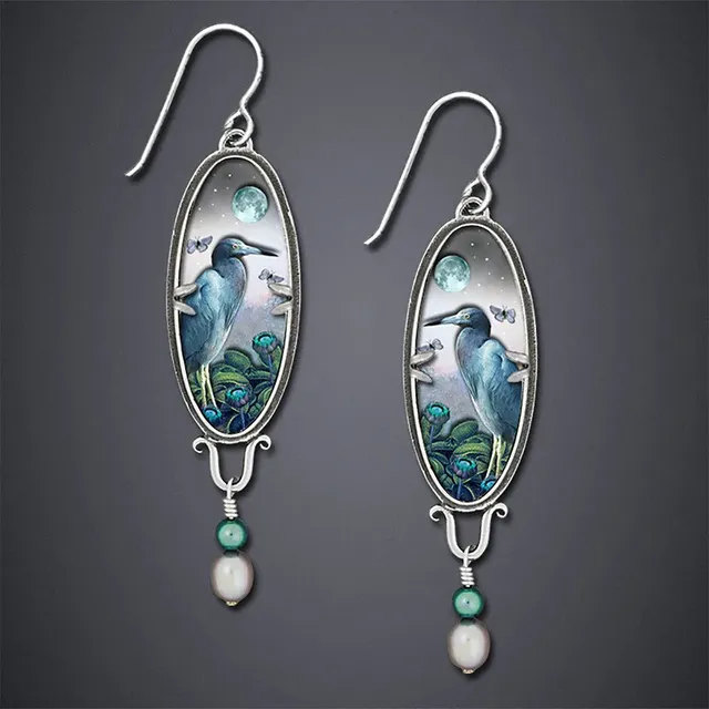 Vintage-Style Blue Pelican Earrings