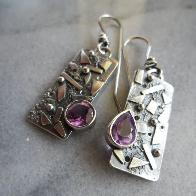 Vintage-Style Amethyst Crystal Earrings