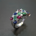 Silver-Tone Ring with Colourful Zirconia Flower Cluster