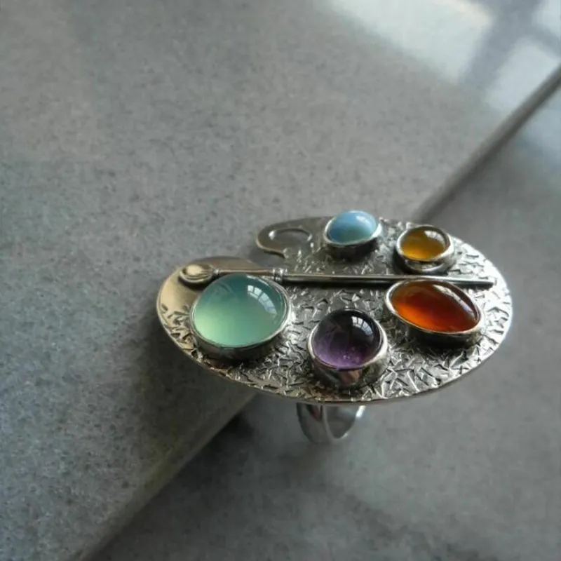 Vintage-Style Colourful Painting Palette Ring