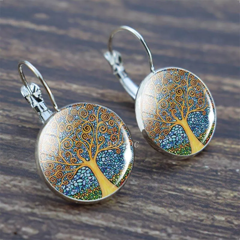 Vintage-Style Round Tree of Life Earrings