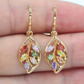 Vintage-Style Colourful Zirconia Gold-Tone Leaf Earrings