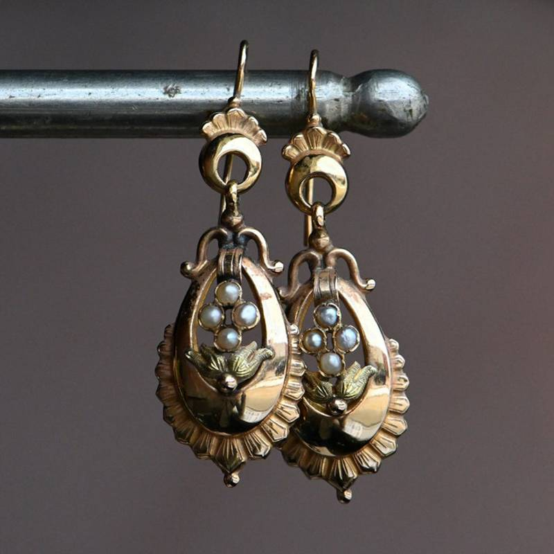 Vintage-Style Gold-Tone Ethnic Beaded Teardrop Earrings