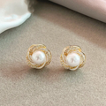 Gold-Tone Zirconia Spiral Pearl Earrings