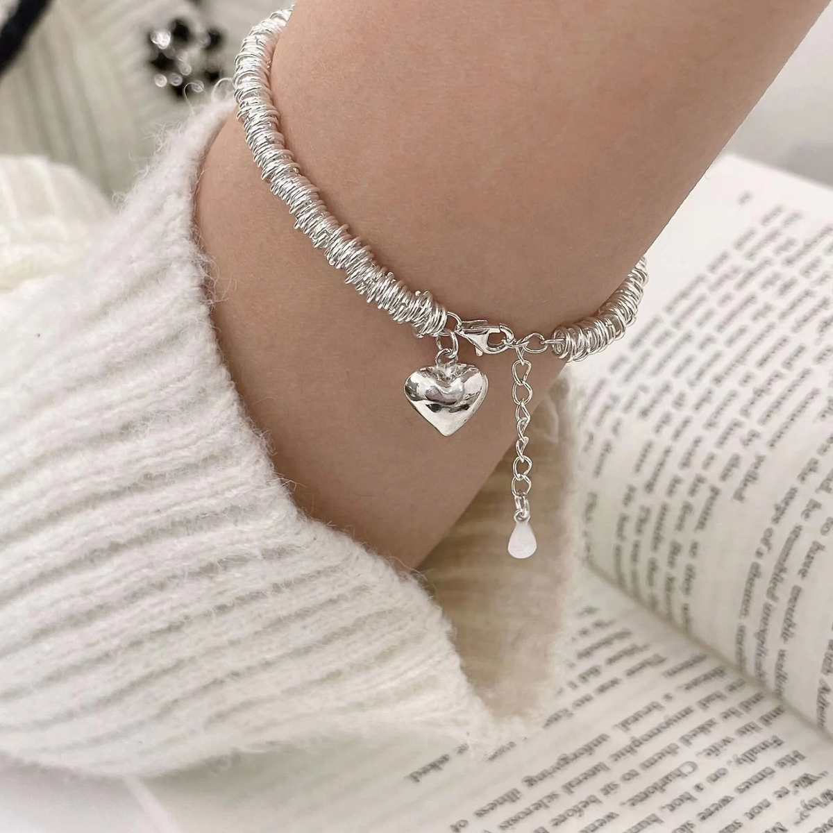 Silver-Tone Chain Bracelet with Heart Charm