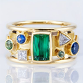 Vintage-Style Colourful Inlaid Zirconia Gold-Tone Ring