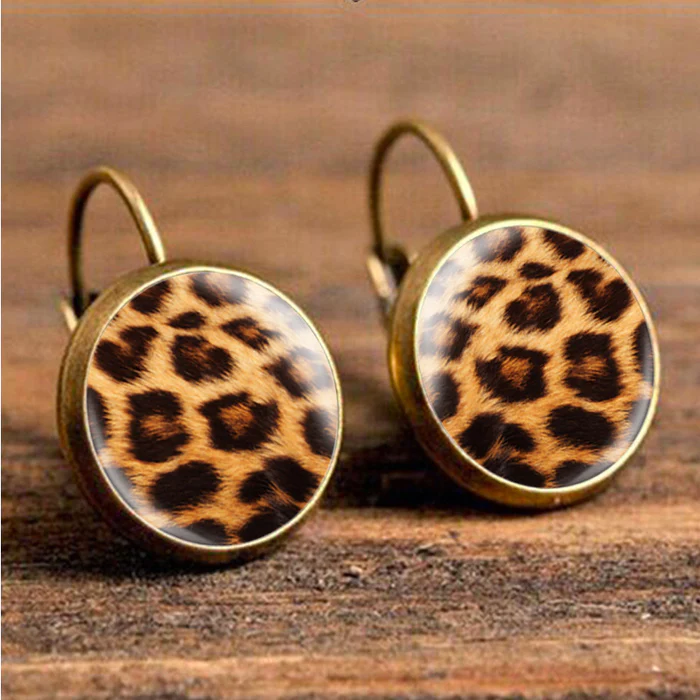 Brincos Redondos Leopardo com Cristais Estilo Vintage