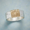 Vintage zilverkleurige ring met goudkleurige draad