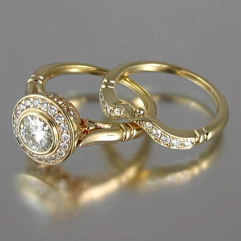 Vintage Gold-Tone and Zirconia Ring Set
